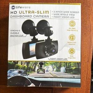 Black Compact On-Dash Camera with Night Vision and Wide-Angle Lens